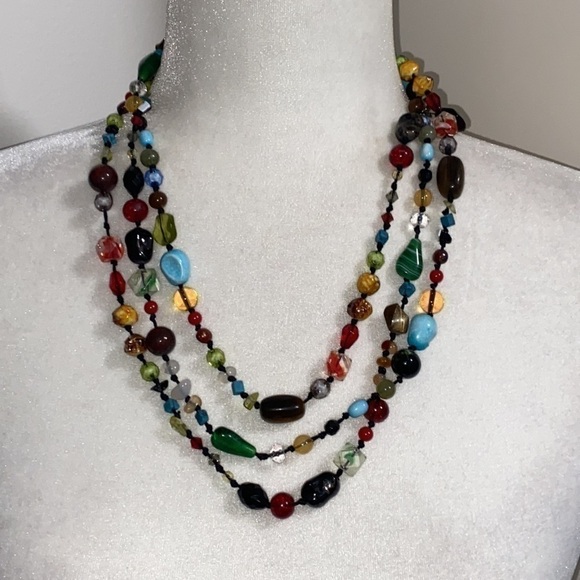Colorful Artsy Bohemian Multicolored Beaded Knotted Long Necklace Festival - Picture 5 of 15